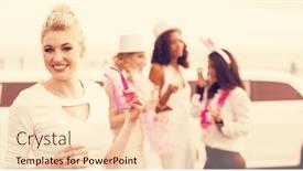  Presentation with champagne - Audience pleasing theme consisting of portrait of women holding champagne and sunglasses while standing next to limousine backdrop and a lemonade colored foreground