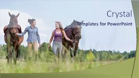  Presentation with horses - Theme having portrait-of-women-walking background and a sky blue colored foreground
