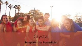  Presentation with team training - Slide deck with portrait-of-womens-football-team background and a red colored foreground