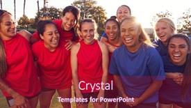  Presentation with team training - Audience pleasing slides consisting of portrait-of-womens-football-team backdrop and a violet colored foreground