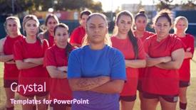  Presentation with team training - Slide set consisting of portrait-of-womens-football-team background and a violet colored foreground