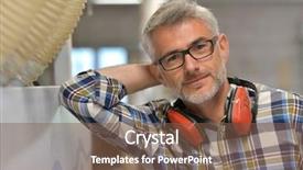  Presentation with wood industry - Audience pleasing presentation theme consisting of portrait of wood industry worker backdrop and a  colored foreground