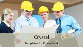  Presentation with small group working - Beautiful PPT layouts featuring portrait of worker group looking backdrop and a soft green colored foreground