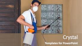  Presentation with chemical safety in work place - Slide deck with portrait of worker spraying chemical background and a coral colored foreground