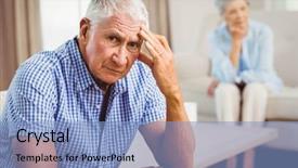  Presentation with senior living - Theme enhanced with portrait of worried senior man background and a light blue colored foreground