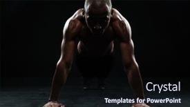  Presentation with black man - PPT layouts having portrait of youg afro american sports man doing pushup exercise on black background background and a wine colored foreground