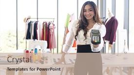  Presentation with credit card - Slides having portrait-of-young-adult-fashion background and a soft green colored foreground