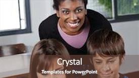  Presentation with african american students - Colorful slide set enhanced with portrait of young african american female teacher with students in classroom backdrop and a tawny brown colored foreground