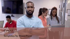  Presentation with african american business - Presentation design with portrait-of-young-african-american background and a violet colored foreground