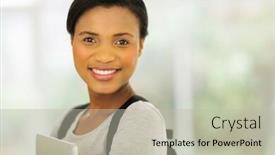  Presentation with college - Cool new PPT theme with portrait of young african american college student holding laptop backdrop and a mint green colored foreground