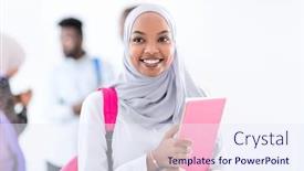  Presentation with islamic muslim - Cool new slides with portrait-of-young-african-modern backdrop and a sky blue colored foreground