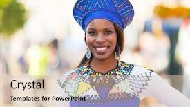  Presentation with african tribe - Presentation design with portrait of young african woman background and a lemonade colored foreground