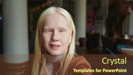  Presentation with chat - Presentation design having portrait-of-young-albino-woman background and a tawny brown colored foreground