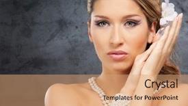  Presentation with pearl - Slide set having woman wearing the pearl necklace background and a coral colored foreground