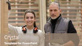  Presentation with train the trainer - PPT layouts having portrait-of-young-apprentice background and a coral colored foreground