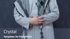  Presentation with black man fashion - Presentation theme having portrait-of-young-arabian-man background and a ocean colored foreground