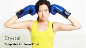  Presentation with tank - Presentation theme consisting of portrait-of-young-asian-woman background and a blonde colored foreground