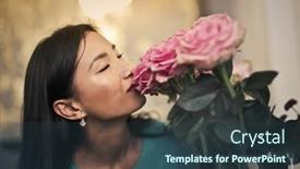  Presentation with flower woman - Slide set with portrait-of-young-asian-woman background and a tawny brown colored foreground