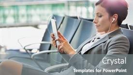  Presentation with digital boarding - Colorful theme enhanced with portrait-of-young-attractive-businesswoman backdrop and a gray colored foreground
