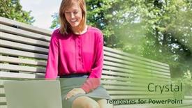  Presentation with laptop - Amazing slide deck having portrait-of-young-attractive-businesswoman backdrop and a mint green colored foreground
