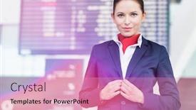  Presentation with flight attendant - PPT layouts enhanced with portrait-of-young-attractive-flight background and a coral colored foreground