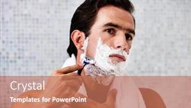  Presentation with shaving - Amazing PPT theme having portrait-of-young-attractive-man backdrop and a coral colored foreground
