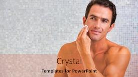  Presentation with cleansing - PPT layouts having portrait-of-young-attractive-man background and a coral colored foreground