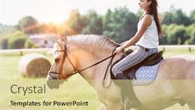  Presentation with horse riding - PPT layouts enhanced with portrait-of-young-attractive-woman background and a blonde colored foreground