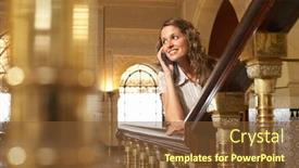  Presentation with railing - Colorful slide set enhanced with portrait-of-young-attractive-woman backdrop and a tawny brown colored foreground