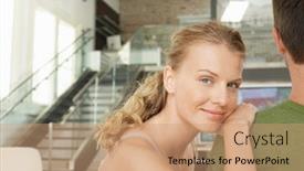  Presentation with shoulder - Beautiful slides featuring portrait-of-young-attractive-woman backdrop and a coral colored foreground