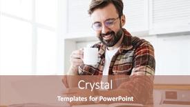  Presentation with eyeglasses - Presentation having portrait-of-young-bearded-man background and a coral colored foreground