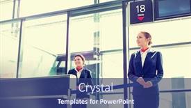  Presentation with staff - Colorful slide set enhanced with portrait-of-young-beautiful-airport backdrop and a ocean colored foreground