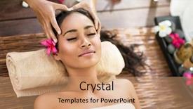  Presentation with spa - Slide set consisting of portrait of young beautiful balinese background and a coral colored foreground