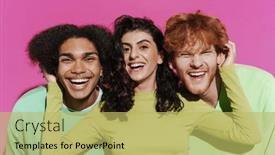  Presentation with international - PPT theme enhanced with portrait-of-young-beautiful-happy background and a yellow colored foreground