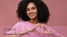  Presentation with fingers - Slide deck having portrait-of-young-beautiful-smiling background and a coral colored foreground