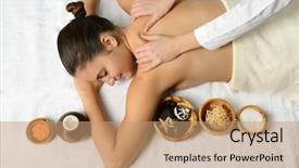  Presentation with environment - Audience pleasing slide set consisting of portrait of young beautiful woman in spa environment gets massage backdrop and a coral colored foreground