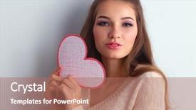  Presentation with valentines day - Amazing PPT theme having portrait of young beautiful woman showing gift card valentines day backdrop and a coral colored foreground