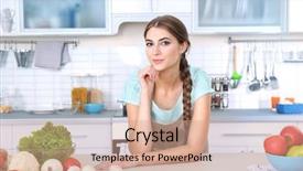  Presentation with kitchen - Amazing presentation theme having portrait of young beautiful woman backdrop and a coral colored foreground