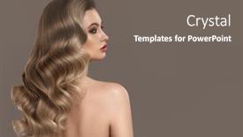  Presentation with long hair - PPT theme having portrait-of-young-blonde-woman background and a gray colored foreground