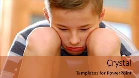  Presentation with sad lonely student sitting - Colorful PPT layouts enhanced with portrait of young boy sitting backdrop and a red colored foreground
