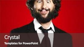  Presentation with young business man - Theme with portrait of young business man showing the tongue over red background background and a tawny brown colored foreground