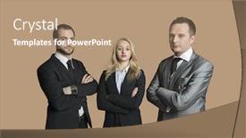  Presentation with young business people - Presentation with portrait of young business people with arms crossed over colored background background and a coral colored foreground