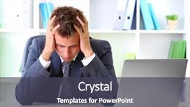  Presentation with stress - Cool new PPT theme with portrait of young businessman working backdrop and a dark gray colored foreground