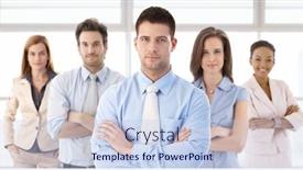  Presentation with business challenge businessman entrance maze - Colorful presentation theme enhanced with portrait of young businessman and business team looking at camera backdrop and a sky blue colored foreground