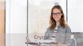  Presentation with files - Presentation theme with portrait of young businesswoman holding files in office background and a light gray colored foreground