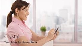  Presentation with smartphone - PPT layouts having portrait-of-young-businesswoman-using background and a  colored foreground