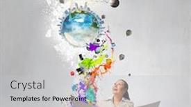  Presentation with nasa - Colorful PPT theme enhanced with portrait of young businesswoman in white suit reading blank newspaper elements of this image are furnished by nasa backdrop and a light gray colored foreground