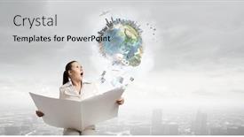  Presentation with nasa - Colorful slide set enhanced with portrait of young businesswoman in white suit reading blank newspaper elements of this image are furnished by nasa backdrop and a light gray colored foreground