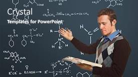  Presentation with black teacher - Slides enhanced with portrait of young caucasian teacher with classic black board background and a ocean colored foreground