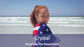  Presentation with wrapped flag - Audience pleasing PPT theme consisting of portrait of young caucasian woman backdrop and a  colored foreground